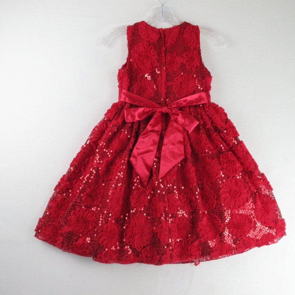 American Princess Red Sequin Sleeveless Dress Size G10 Rosette Floral Embroidery - Picture 2 of 13